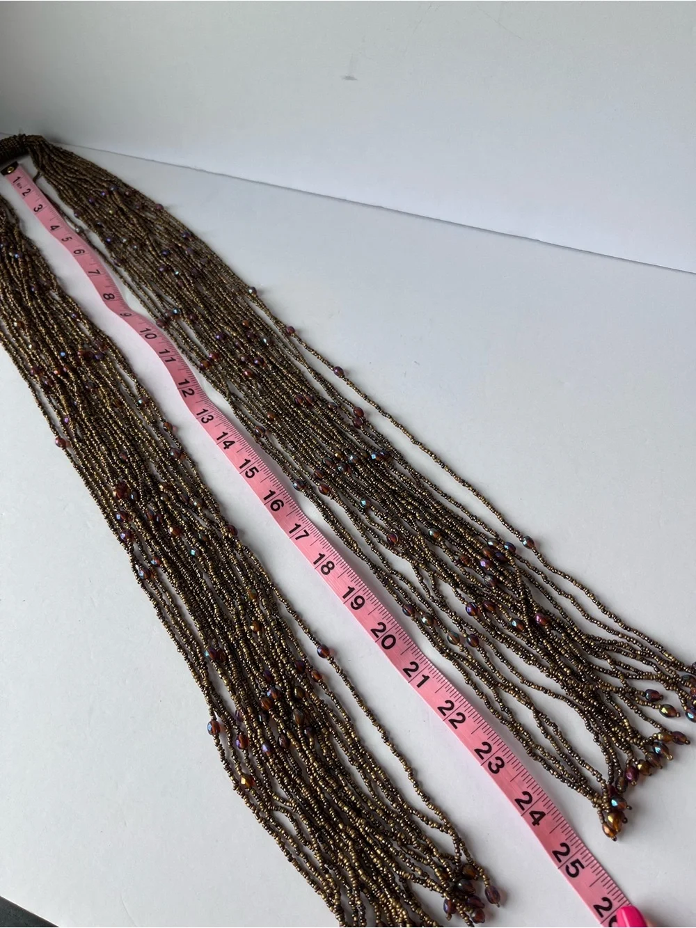 Brown Beaded Long Statement Necklace Tassels Lariat